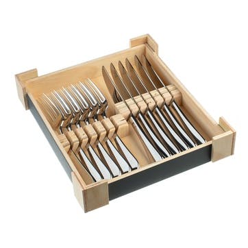 12 piece steak set in wooden giftbox, Baguette, mirror finish