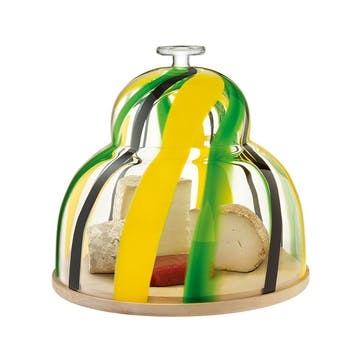 Folk Cake Dome With Ash Base D30 x H27.5cm, Black/Green/Yellow