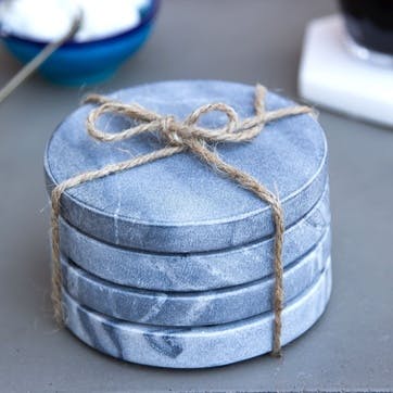 Round Marble Coasters, Set of 4, Grey