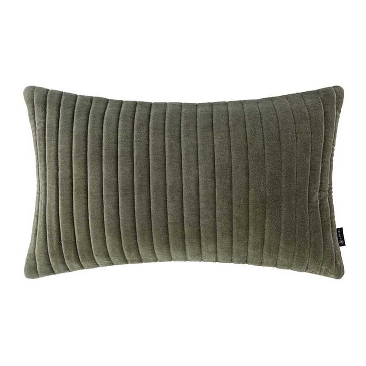 Retreat Velour Quilted Cushion  30 x 50cm, Khaki