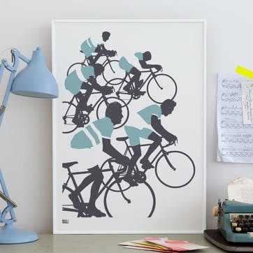 The Cyclists Screen Print - 50 x 70cm; Coastal Blue