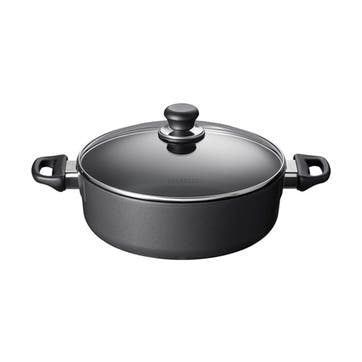 Low sauce pot with lid, 26cm - 4.8 Litre, Scanpan, Classic induction, black