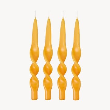 Swirl Set of 4 Dinner Candles H28cm, Mustard Yellow