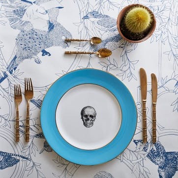 Rock and Roll Skull Dinner Plate, Retro Blue