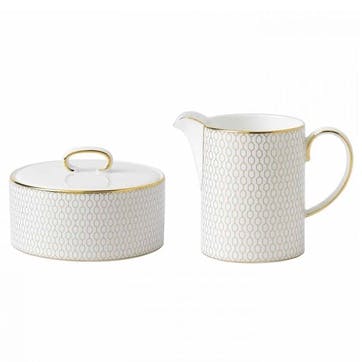 Gio Gold Sugar Box & Cream Jug, Gold/White