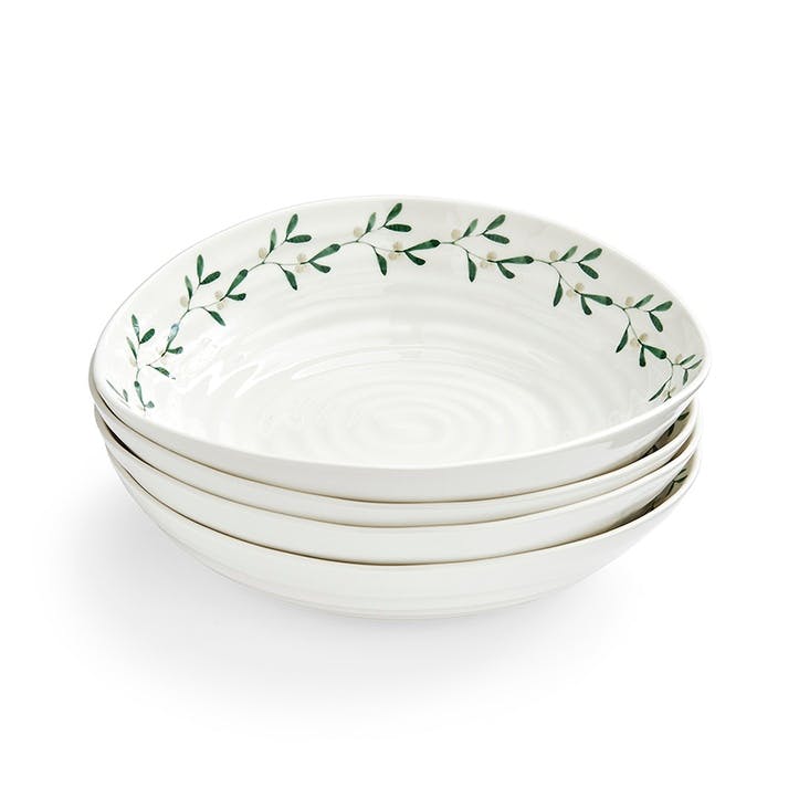 Mistletoe Set of 4 Pasta Bowls D23.5cm, White/Green