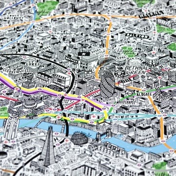 Map Hand Drawn Map of London, 83cm x 58cm, Large