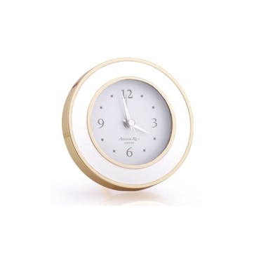 Alarm Clock; White Enamel & Gold