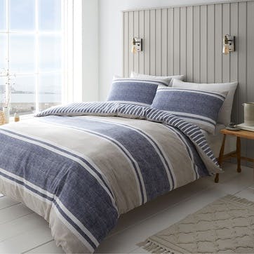 Textured Banded Stripe Double Duvet Set, Blue