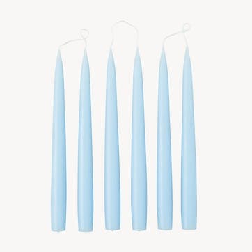 Set of 6 Tapered Dinner Candles H25cm, Pale Blue
