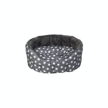 Star Print Reversible Oval Plush Pet Bed, S, Grey