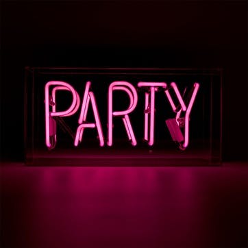 Neon Box Party Glass Sign H38 x W19cm, Pink