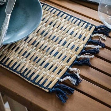 Napier Grass Set of 4 Grass Woven Placemats 30 x 23cm, Natural/Black