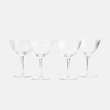 Fluted Set of 4 Champagne Coupes 190ml, Clear