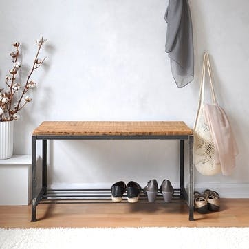 Reclaimed Wood And Steel Shoe Rack / Bench - 70 x 49cm; Natural