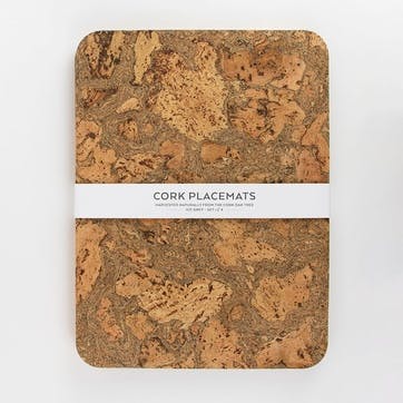 Cork Set of 4 Placemats W30 x L40cm, Natural