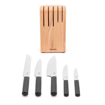 Knife block with knives, H38 x W16 x D11cm, Brabantia, black