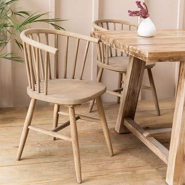 Landrake Set of 2 Curved Back Dining Chairs, Natural