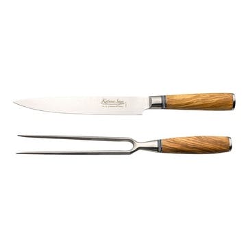 Katana Saya Olive Wood 2 Pce Carving Knife & Fork Set ,