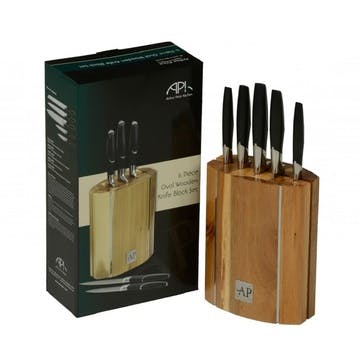 6 Piece Oval Wooden Knife Block Set