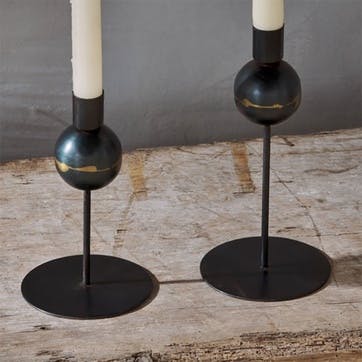 Endo Set of 2 Recycled Iron Candle Holders, Black