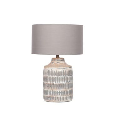 Galle Textured Table Lamp With Cylinder Shade H33.5cm, Grey Wash Wood