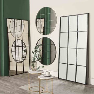 12 Pane Floor Mirror H200 x W100cm, Matt Black