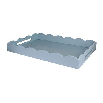 Lacquered Scalloped Ottoman Tray, Large, Pale Denim
