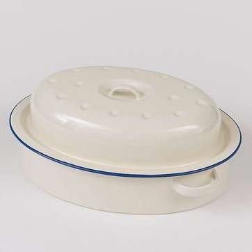 Large Oval Roaster with Blue Rim