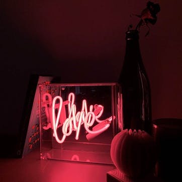 Neon Box Love Mini Glass Sign H16 x W16cm, Pink