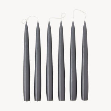Set of 6 Tapered Dinner Candles H25cm, Slate Grey