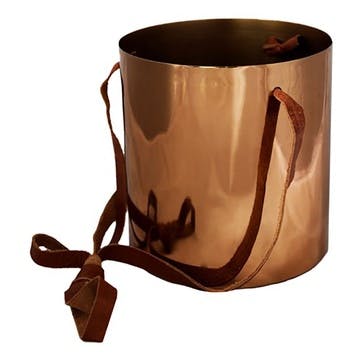 Copper, Hanging Planter With Leather Straps, Dia 15cm