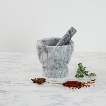 Marble Pestle & Mortar, Large, White/Grey