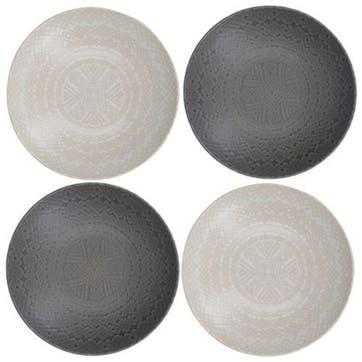 Stoneware Set of 4 Coupe Pasta Bowls D22cm, Grey Embossed