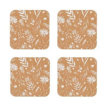 Natural Elements Set of 4 Biodegradable Cork Coasters D12cm, Cork/White