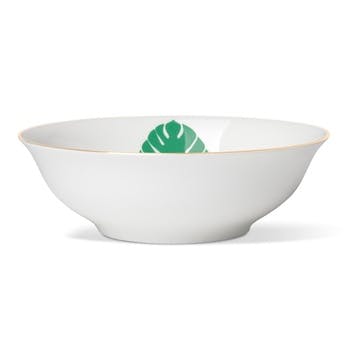 Tropical Leaf Cereal Bowl with Gold Rim