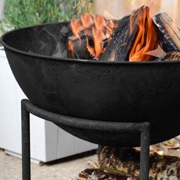 Outdoor Cast Iron Firebowl On Stand, W57cm, Black