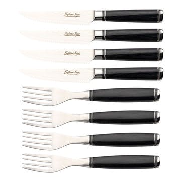 Katana Saya Pakkawood 8 Pce Steak Knife & Fork Set ,