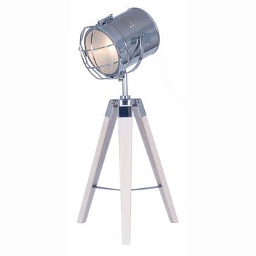 White Wash and Silver Metal Tripod Table Lamp