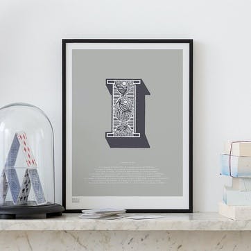 Illustrated Letter I Screen Print, 30cm x 40cm, Putty