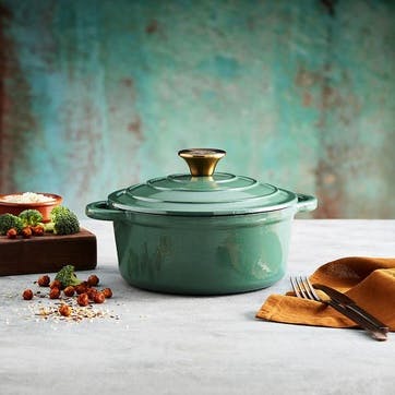 Round Casserole Cast Iron 20cm , Green