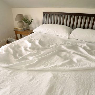 Linen Double Fitted Sheet, White