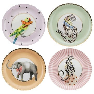 Animal  Set of 4 Round Animal Plates, D16cm, Pastel
