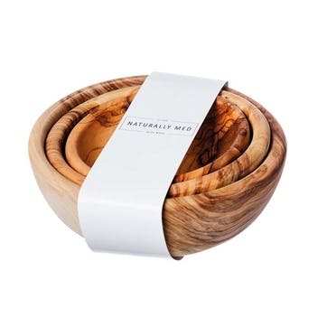 Naturally Med Olive Wood Set of 3 Stacking Bowls