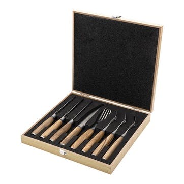 Katana Saya Olive Wood 8 Pce Steak Knife & Fork Set ,