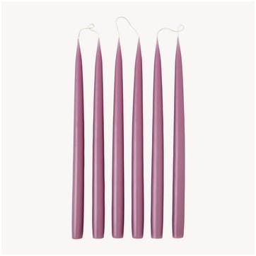 Set of 6 Tapered Dinner Candles H35cm, Mauve