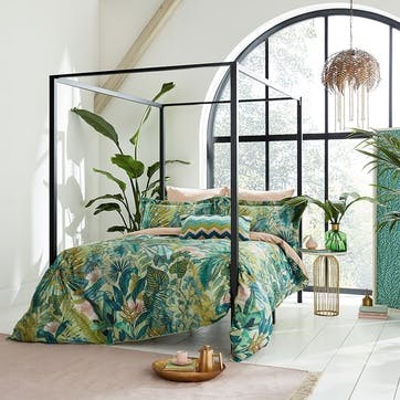 Floreana Double Duvet Cover, Fig Leaf and Coral