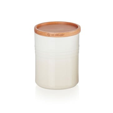 Stoneware Medium Storage Jar with Wooden Lid, Meringue