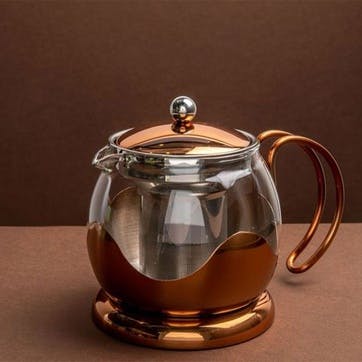 Izmir La Cafetière Izmir Copper Glass Infuser Teapot, Four Cup 4 Cup, Copper