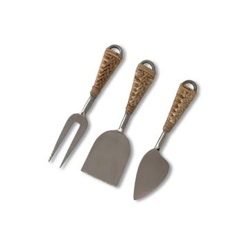 Rattan Cheese Utensil Set, Silver